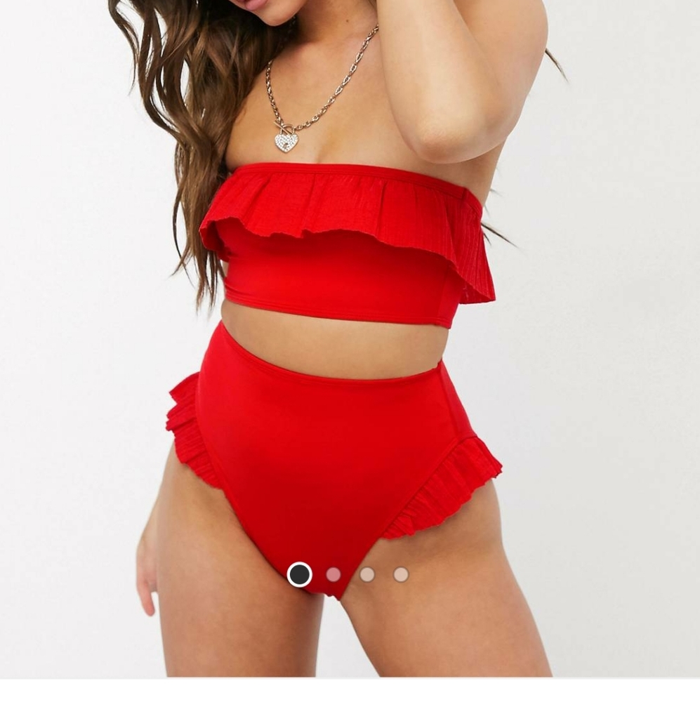 COPY - NWOT Asos red pleated bikini bottom US 14